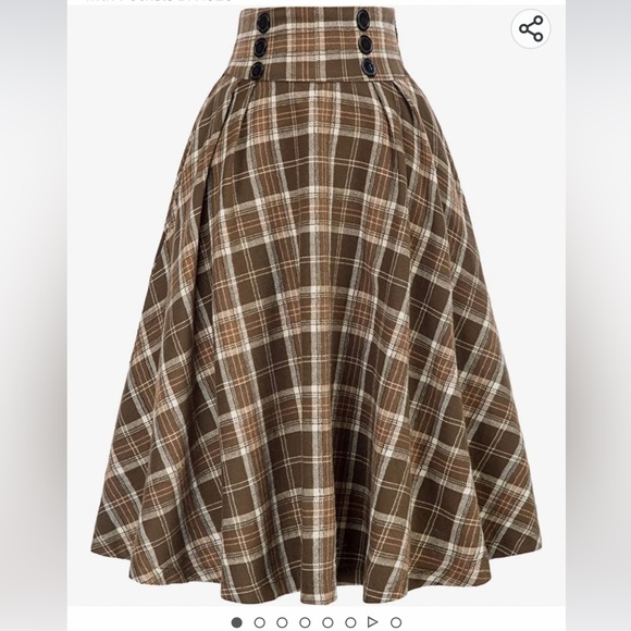 Belle Poque Dresses & Skirts - Belle poque Brown Retro Style Plaid skirt